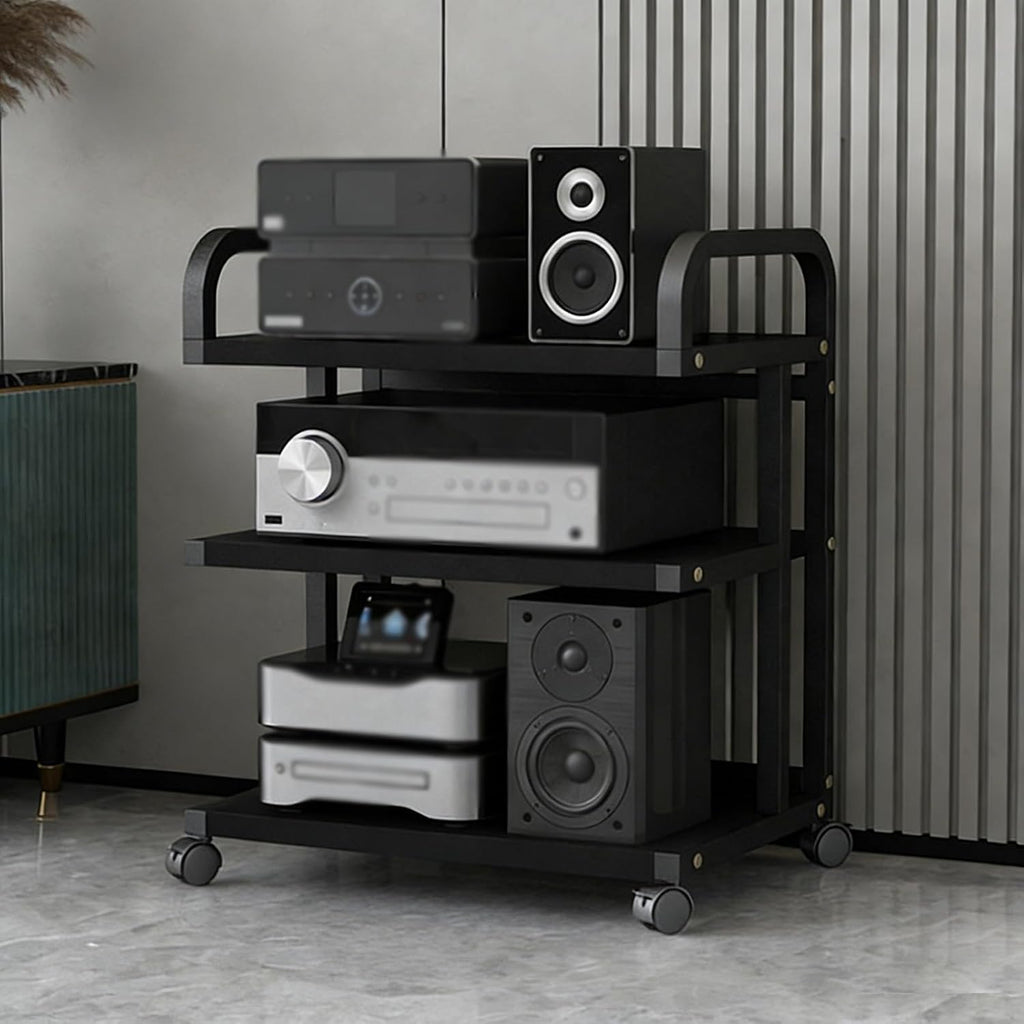 YLLFFLL 3-Tier Audio Component Rack Tower Media Stereo Stand Equipment Shelf on Wheels, Hi Fi Stands and Cabinets for Gaming Room, Open Storage Racks(#1)