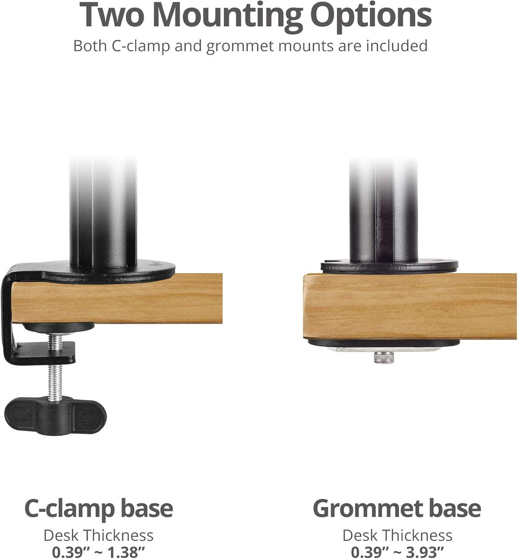 SIIG Dual Monitor Desk Mount, Replaceable Articulating Arm, 14' to 30', Fully Adjustable, Fits Flat/Curved Monitor, Load Bearing 17.6 lbs max Each, VESA 75x75 100x100, C-Clamp & Grommet(CE-MT3E11-S1)