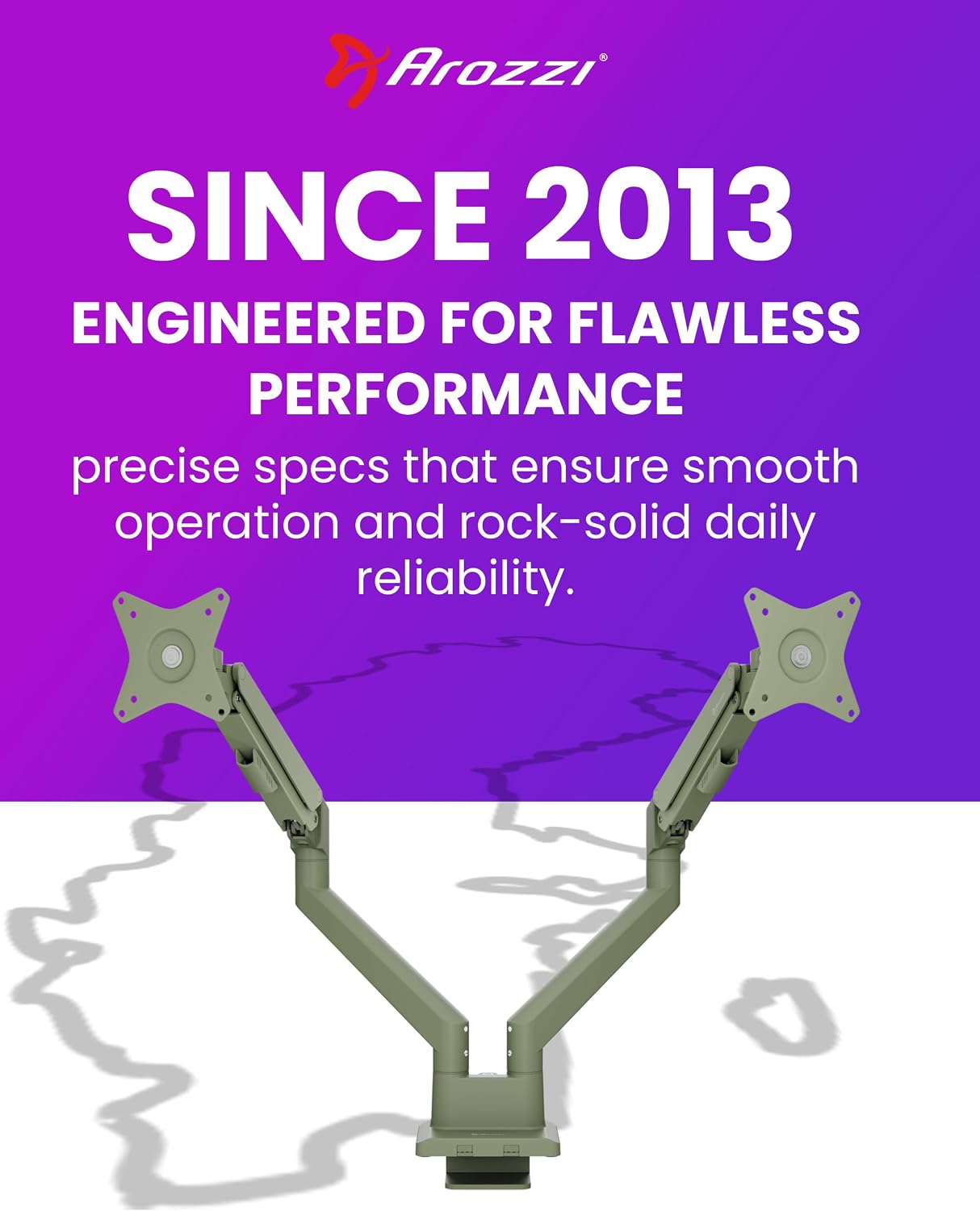 Arozzi Alzare Neo Duo Dual Gas Spring Monitor Arm - 2 Independent Arms, 17':34' Monitors, VESA 75/100, 360 Rotation, Up to 20 lbs Each, Cable Management, C-Clamp & Grommet Included - Forest Green