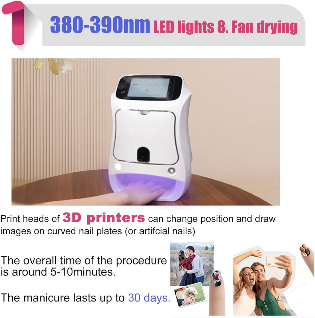 3D Digital Nail Printer,Digital Mobile Nail Art Printer with Touch Screen Display for Girls' Home Nails,Weddings,Nail Art Studio,White