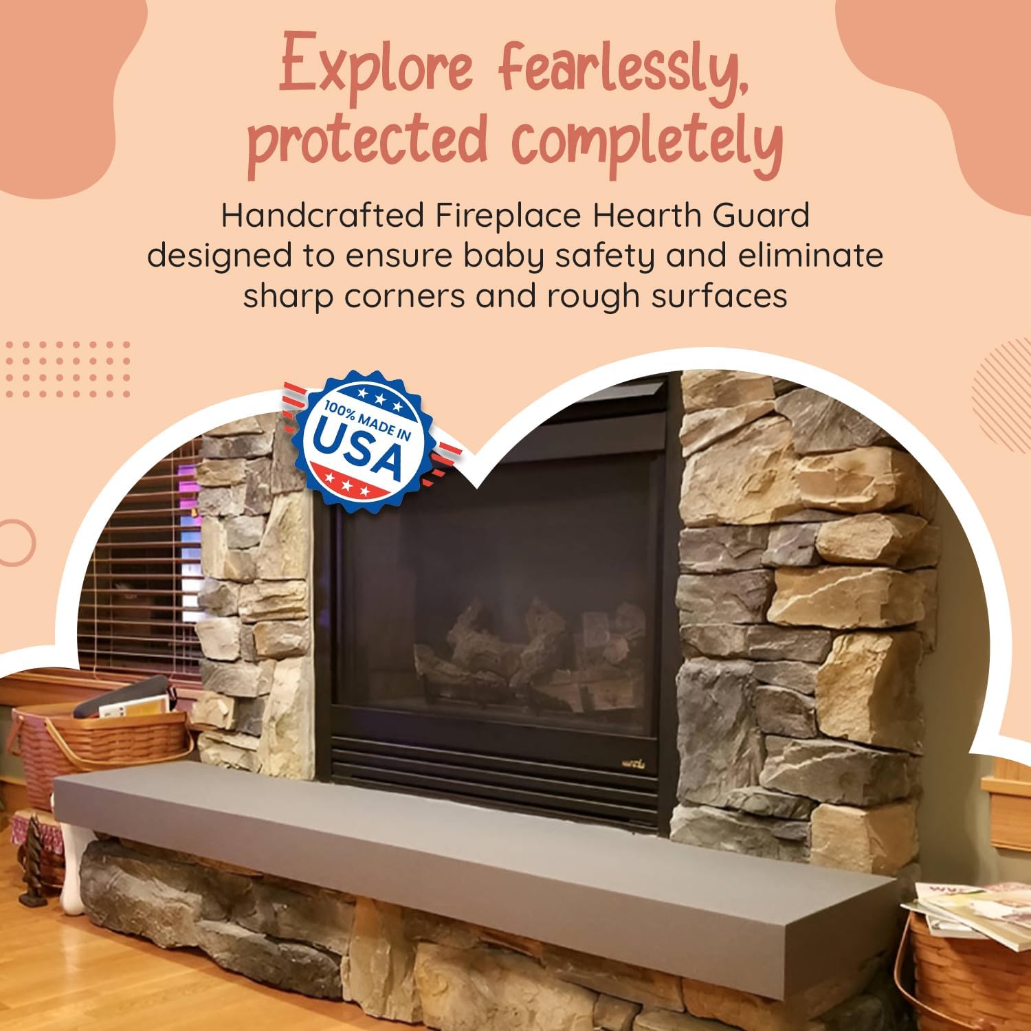 Soft Seat Edge Cushion Fireplace Hearth Guard Bumper Pad Child Proof Padding (Medium, Brown-fits Width from-69-80')