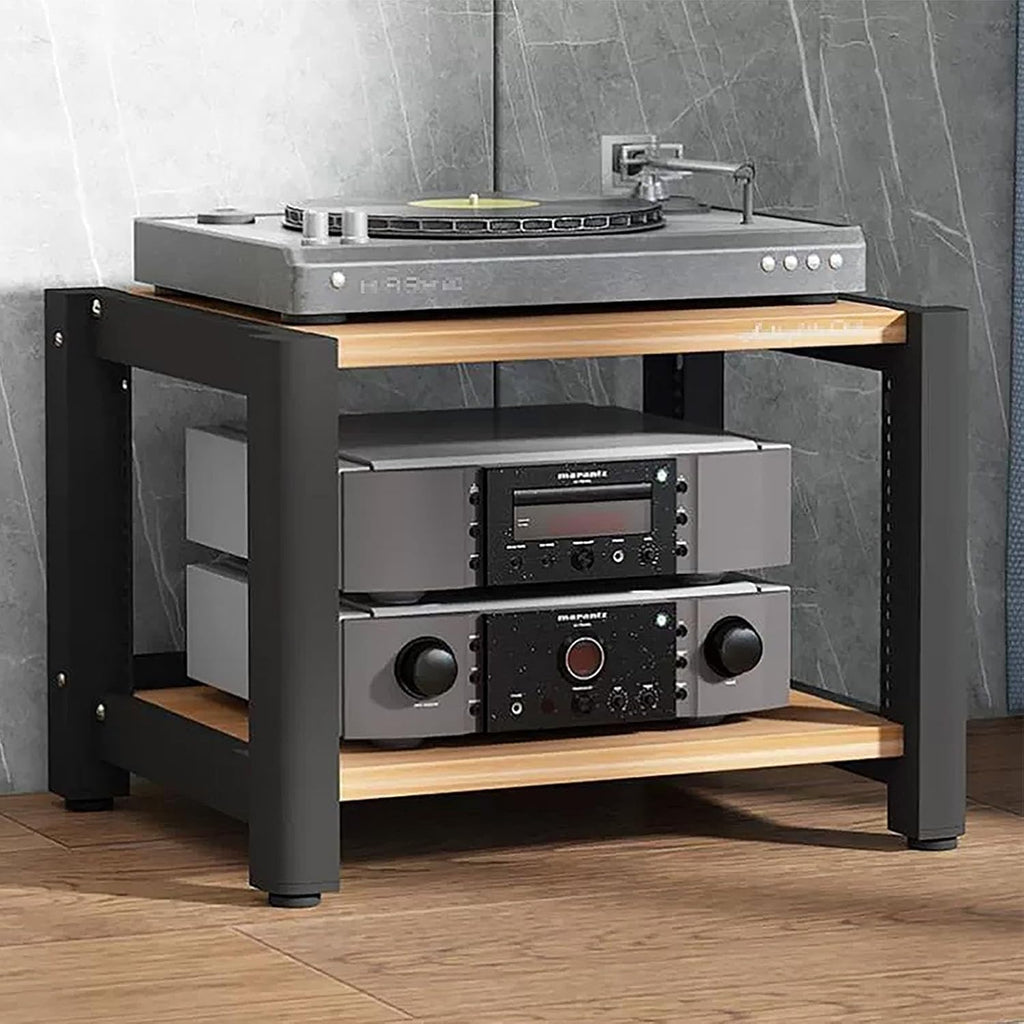 AV Media Stand, 2/3/4/5-Tier Audio Rack with Adjustable Shelf, Entertainment TV Shelves, Floor-Standing Stereo Cabinet Corner Shelf, Metal Storage Frame(Natural,2 Tier 60x50x40CM)