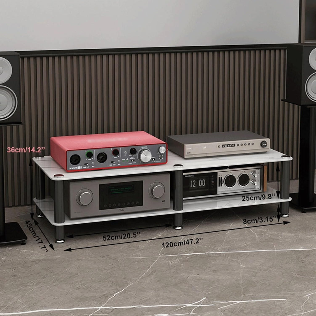 Audio Rack Stereo Rack Audio Equipment Rack Audio Open Rack Cabinet HiFi Rack Audio-Video Shelving with Stone Plate and Carbon Steel(Nero,2 Tier)