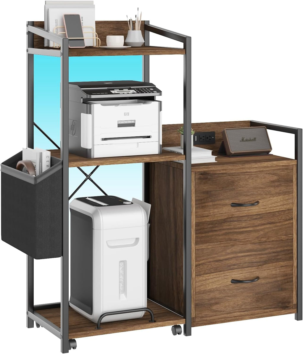Tall Printer Stand with Storage Shelf and Bag,Filing cabinet,Lateral Office Filing Cabinets with Power Outlets & USB Charging Port, Shredder Stand w/Wheels,Suitable for 3D Shredder Scanner Fax
