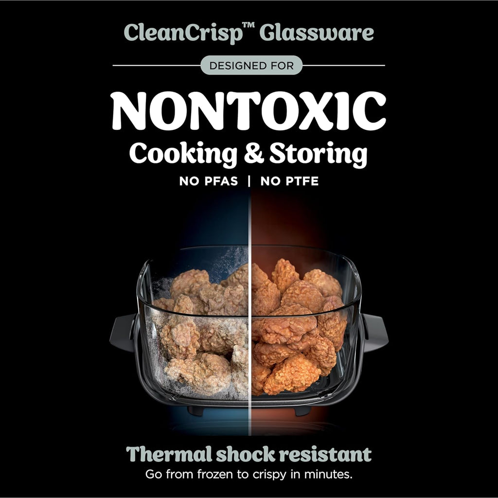 Ninja Crispi 4-in-1 Glass Air Fryer | With Non-Toxic 4QT & 6-Cup Glass Containers & Lids | Microwave, Freezer, Dishwasher Safe | 450°F Max Temp |1500 Watt | Green | FN101SG