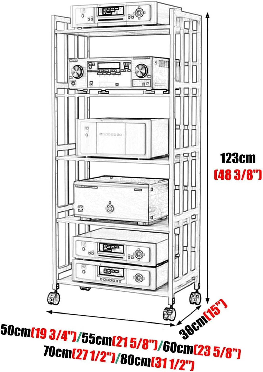 5-Tier Av Component Media Stand Stereo Cabinet Audio-Video Tower, Adjustable Audio Rack Equipment Open Shelf, Cd Players Console Organizer(Natural)