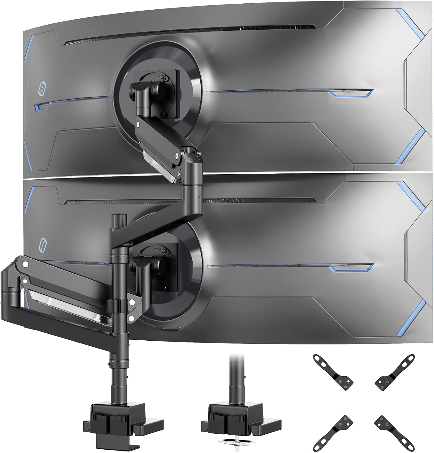 24-57 inch Dual Vertical Monitor Mount, Heavy Duty Monitor Arm for 2 Monitors, up to 59.4 lbs, Extra Tall/Wide Adjustable, Premium Aluminum Dual Monitor Desk Mount, VESA 75x75-200x200 mm