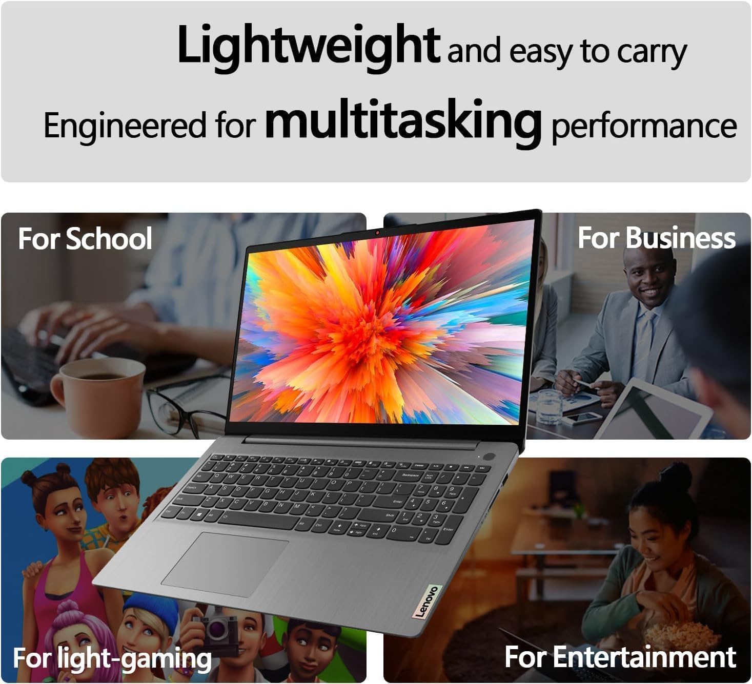 Lenovo 15.6' IdeaPad 1 Laptop | 12GB RAM | Dual Storage: 256GB SSD + 128GB eMMC | Wi-Fi 6 | USB-C | 1-Year Microsoft Office 365 | Intel Dual-Core | HD Display | Windows 11 | w/WOWPC Recovery USB