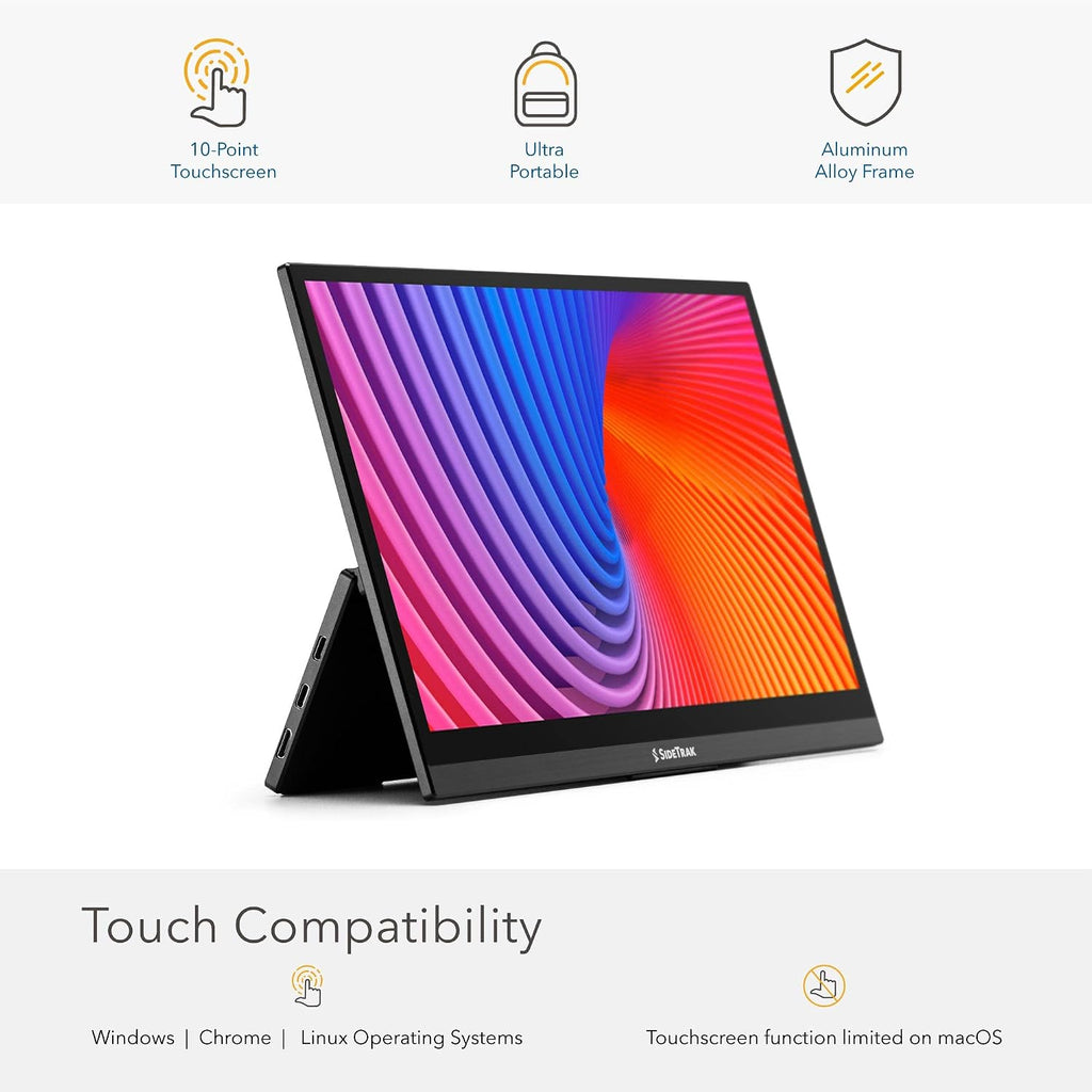 SideTrak Solo Pro 13' Touchscreen Portable Monitor for Laptop | 1080p LED Small Laptop Screen Extender | Kickstand | 10ms Response Time | 60Hz Refresh Rate | USb-C, Mini-HD | 1.6 lbs Travel Monitor