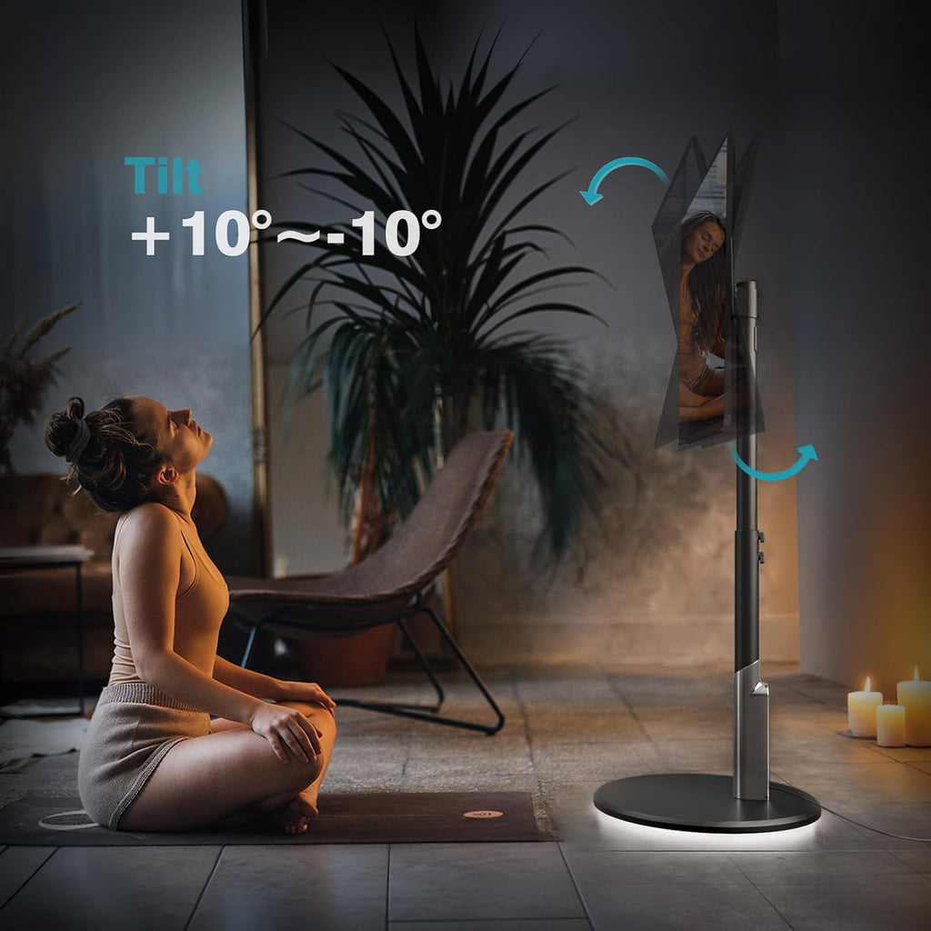 Floor Mobile TV Stand with Power Outlet, Rolling TV Cart for 27-65 Inch OLED LED Monitors, 6 Levels of Height Adjustment, Ambient Lighting on The Bottom Wheels Holds up to 88lbs, 400x400mm