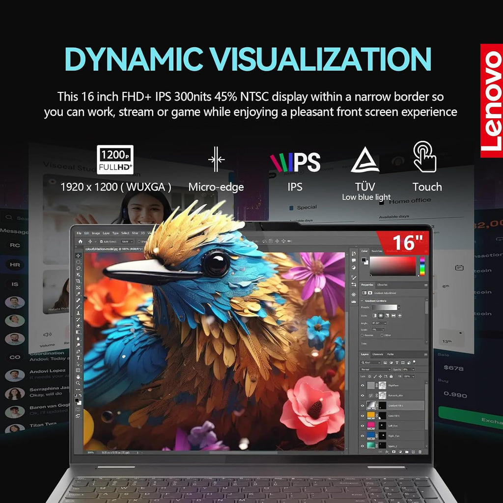 Lenovo Yoga 7i 2 in 1 Laptop Touchscreen, 16' FHD+ 360 Foldable Touch Screen Convertible, Intel Core Ultra 7, Windows 11 Pro Laptop PC, 16GB DDR5 RAM 512GB SSD, Backlit 10-Key, Fingerprint