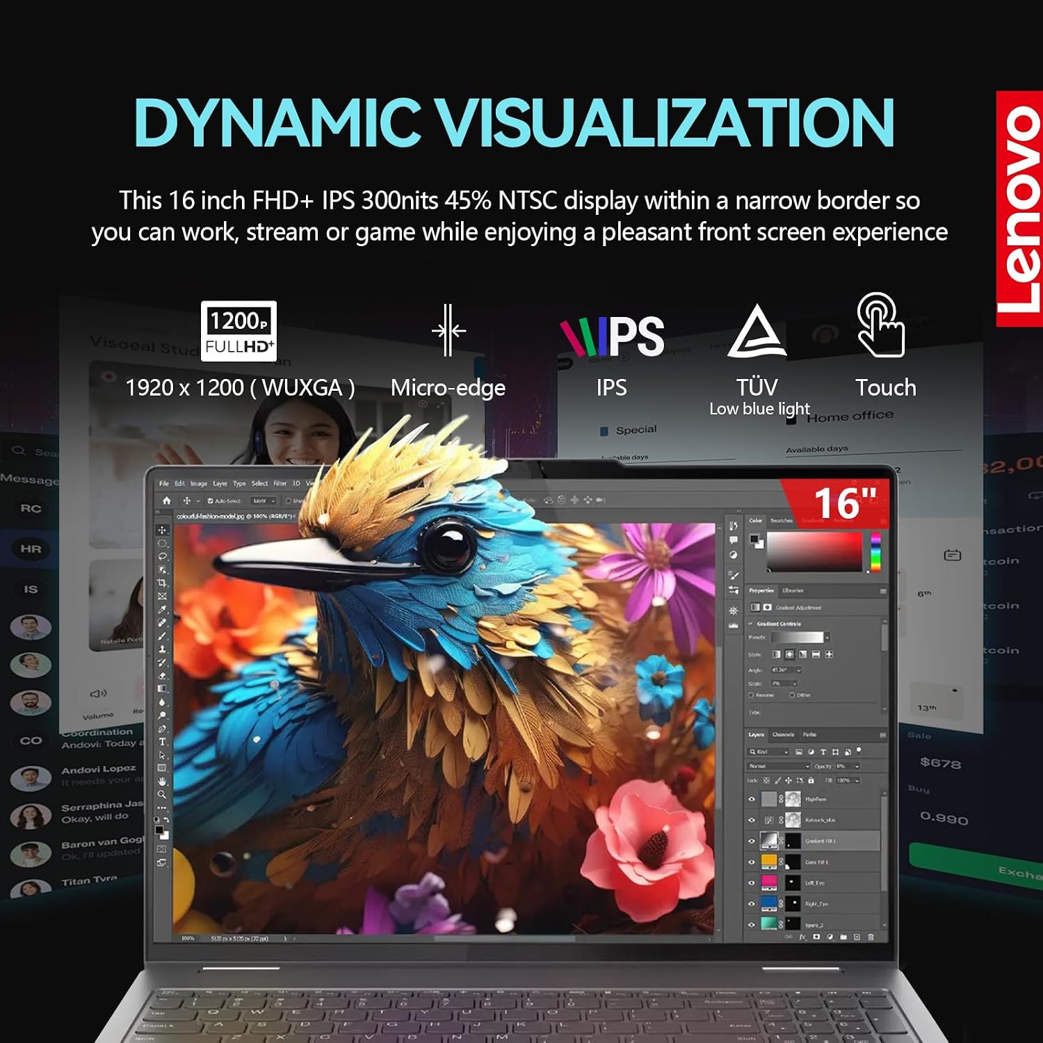 Lenovo Yoga 7i 2 in 1 Laptop Touchscreen, 16' FHD+ 360 Foldable Touch Screen Convertible, Intel Core Ultra 7, Windows 11 Pro Laptop PC, 16GB DDR5 RAM 512GB SSD, Backlit 10-Key, Fingerprint