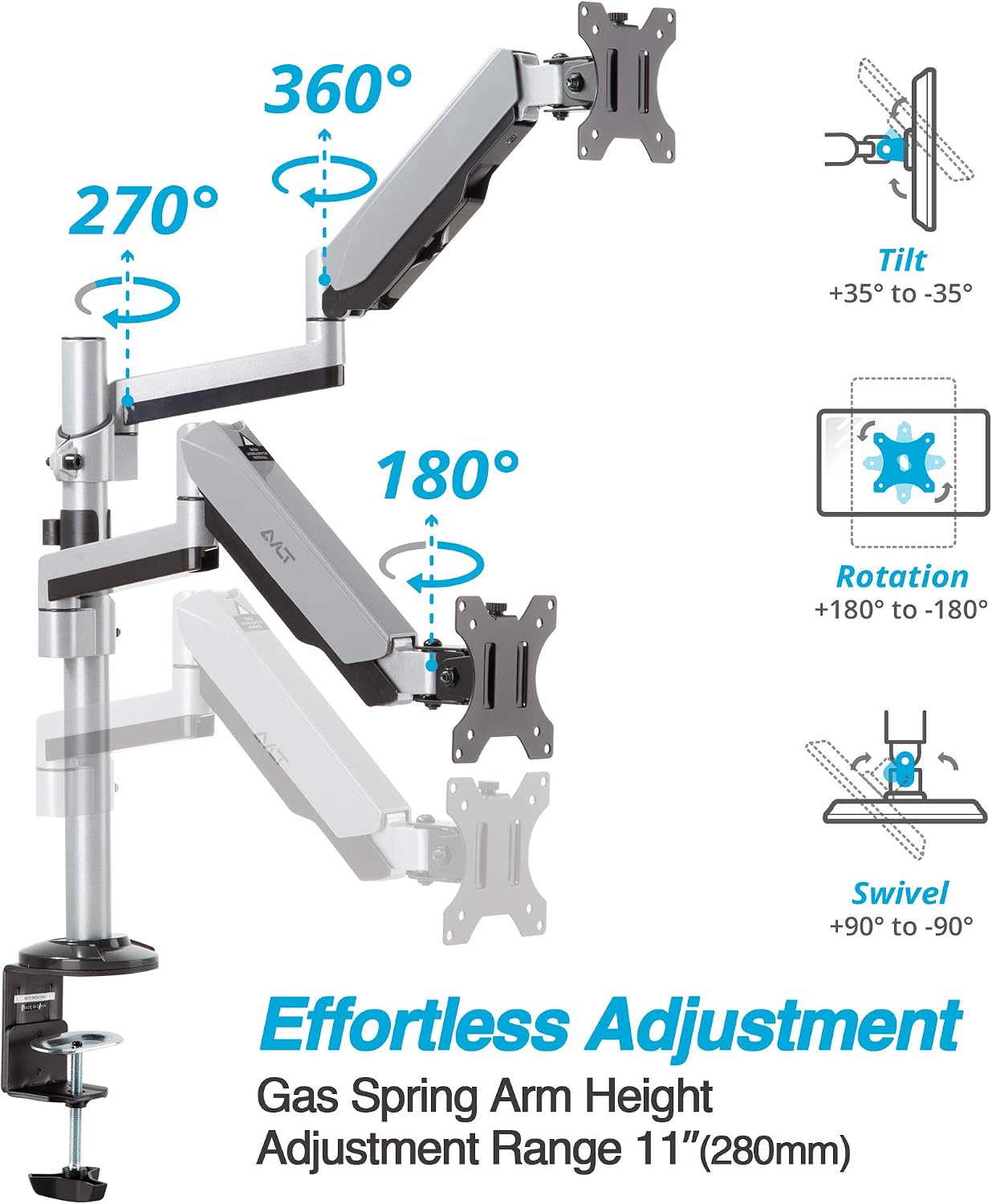 AVLT Dual 17'-32' Stacked Monitor Arm Desk Mount for 2 Flat or Curved Screens, Full Motion Height Adjustable with Swivel, Tilt, Rotation, Extra Tall, VESA, C-Clamp or Grommet Base