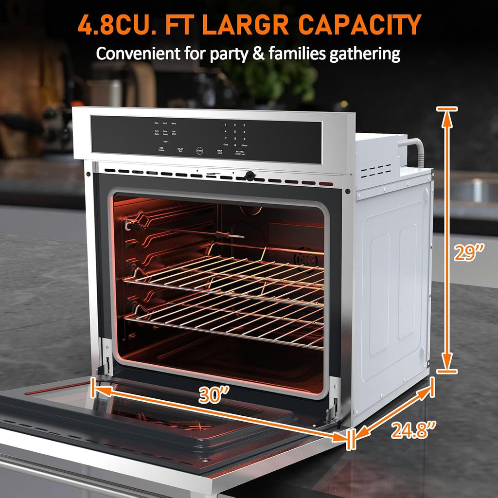 30' Stainless Steel Toaster Oven & 30 Inch Air Fryer Oven Combo: 4.8 Cu.ft Large Capacity with 3D Heating, Digital Touch Panel, and Multi-Function Modes for Countertop or Built-in Installation