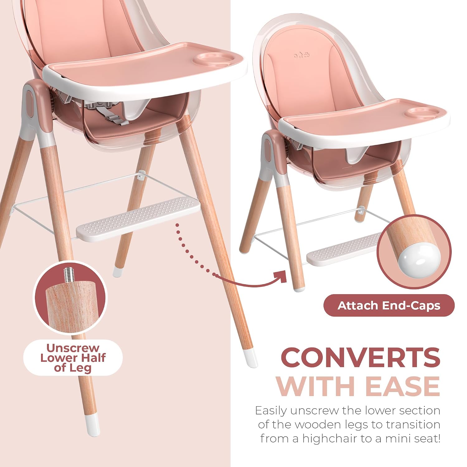 High Chair by Children Of Design Non-Reclinable 6 in 1 Baby Highchair for Babies and Toddlers, Modern wooden, Easy to Clean, Removable Tray and Cushion