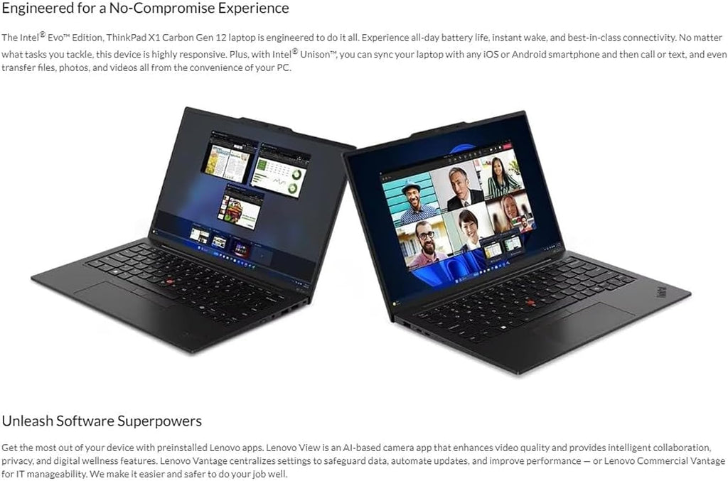 Lenovo Gen 12 ThinkPad X1 Carbon Laptop with Intel Ultra 7 155H Processor, 14' WUXGA 100% sRGB Touch Display, 32GB DDR5 RAM, 1TB Gen4 Performance SSD, FHD+ IR+ RGB Camera, and Windows 11 Pro