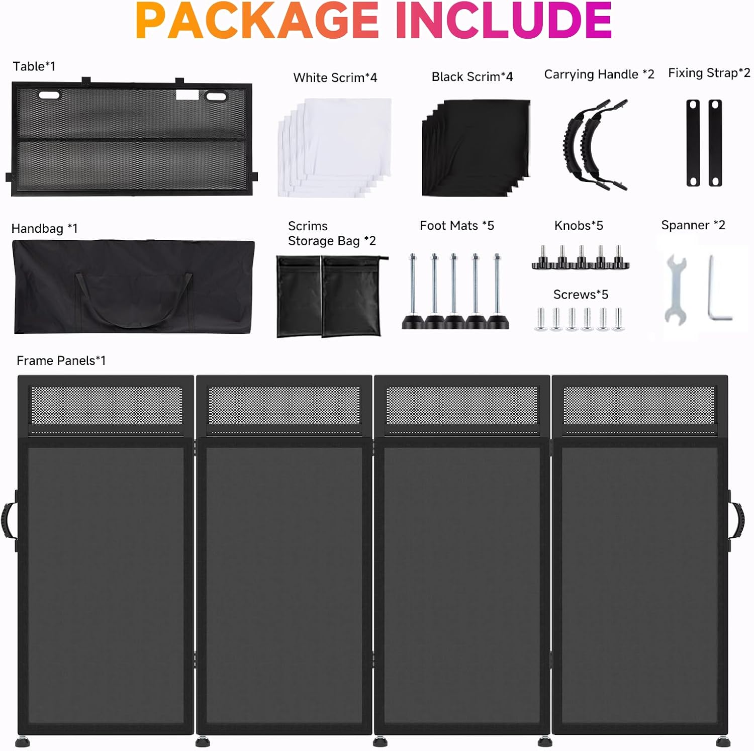 Vallisco DJ Facade Booth Table 40' x 20' - Portable Detachable DJ Booth Table Station with Black/White Scrims & Carry Bag for Show, Party, Gathering