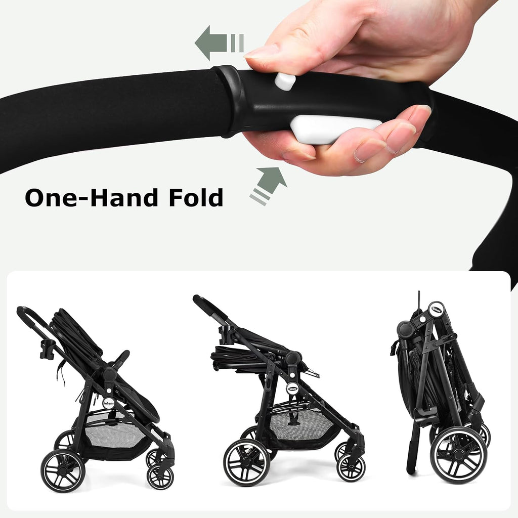 INFANS 2 in 1 Baby Stroller, High Landscape Infant Stroller & Reversible Bassinet Pram, Foldable Pushchair with Adjustable Canopy, Storage Basket, Cup Holder, Suspension Wheels (Black)