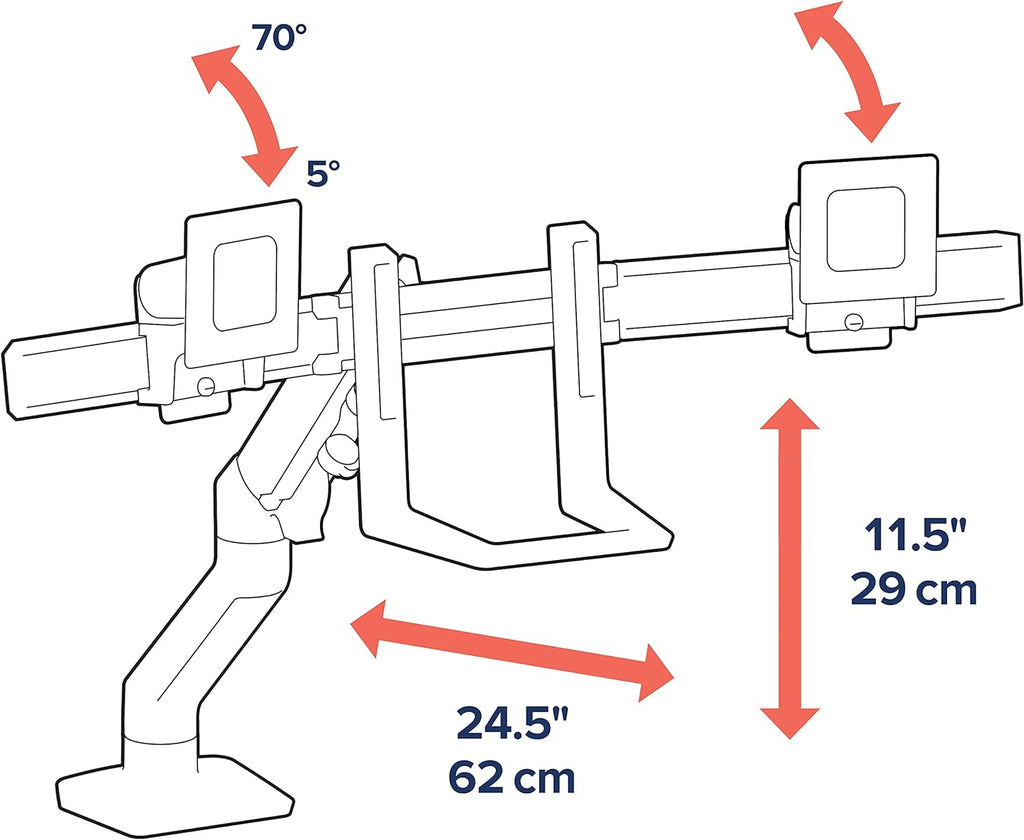 Ergotron – HX Dual Monitor Arm, VESA Desk Mount – for 2 Monitors Up to 32 Inches, 5 to 17.5 lbs Each – Matte Black