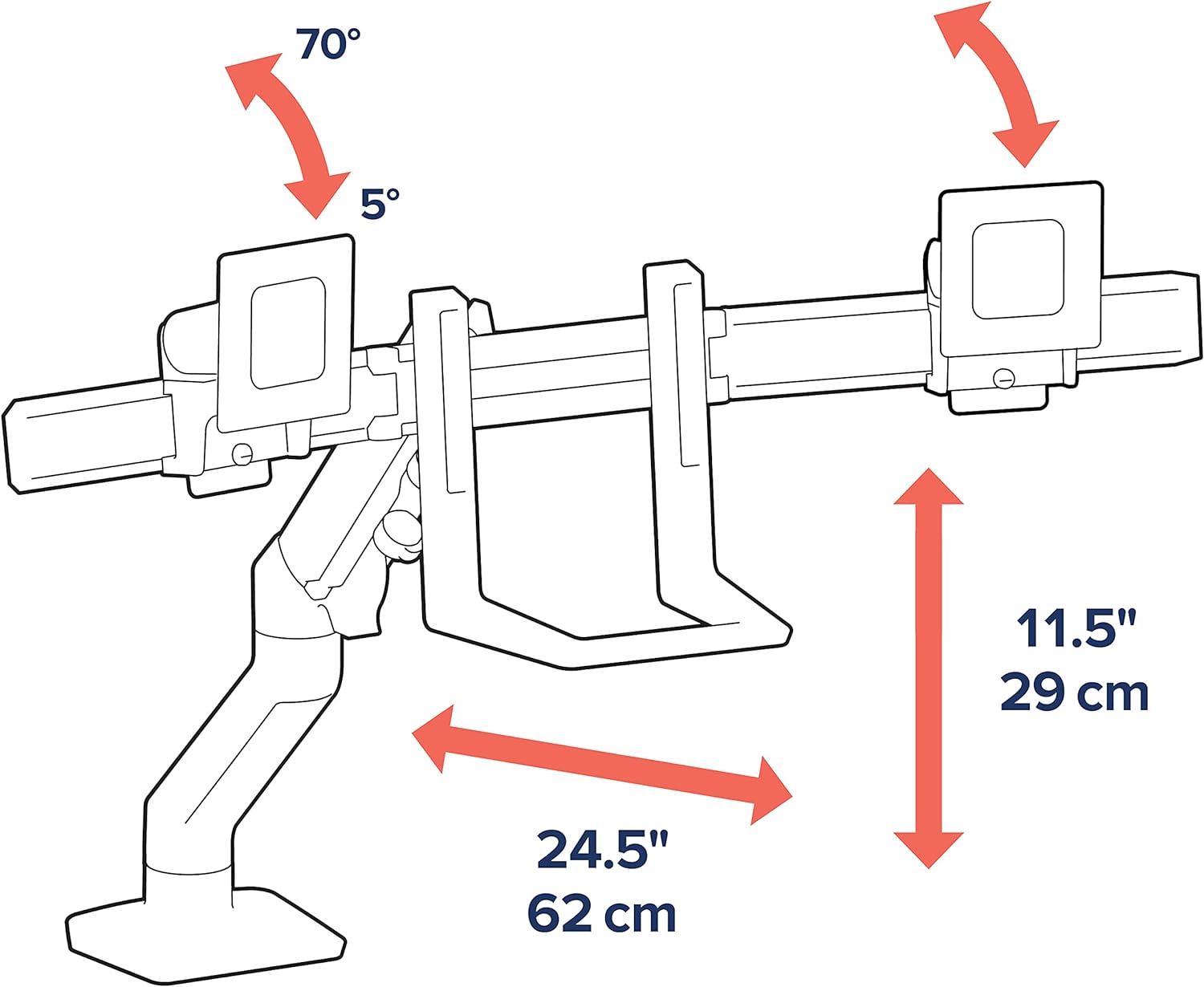 Ergotron – HX Dual Monitor Arm, VESA Desk Mount – for 2 Monitors Up to 32 Inches, 5 to 17.5 lbs Each – White