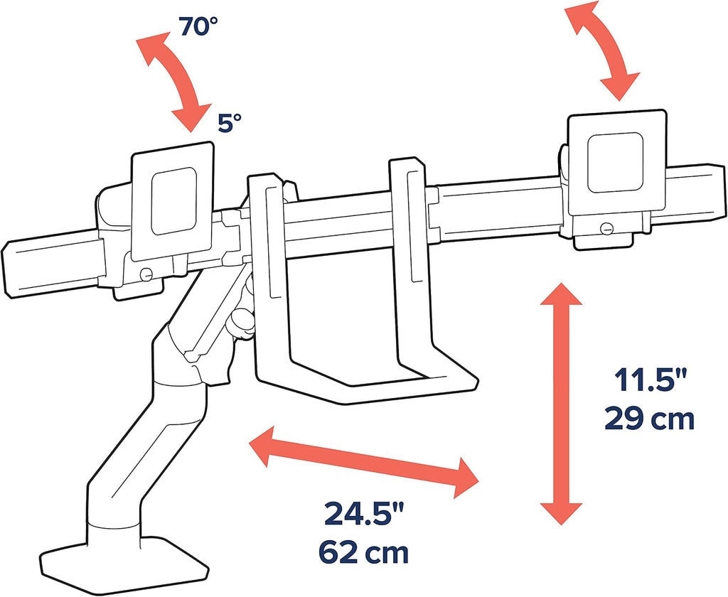Ergotron – HX Dual Monitor Arm, VESA Desk Mount – for 2 Monitors Up to 32 Inches, 5 to 17.5 lbs Each – Polished Aluminum