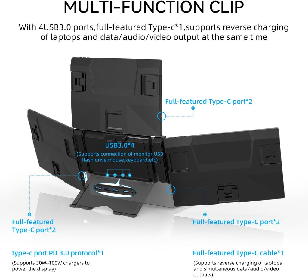 ADREAMER 13.3' Triple Screen Laptop Monitor Extender, Detachable 3 Monitor for 11.6'-16', FHD 1200P IPS, Multi Screen Laptop Attachment, Compatible with Wins/MacOS(M1/M2/M3).