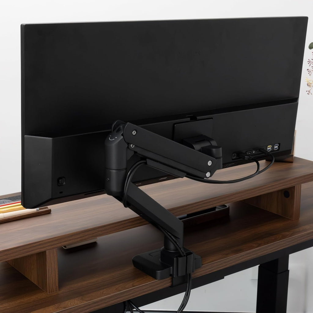 Desky Heavy Duty Ultrawide Monitor Arm – Adjustable Gas Spring Desk Mount for 17–49' Monitors, VESA 75/100, 44 lbs Capacity – Black