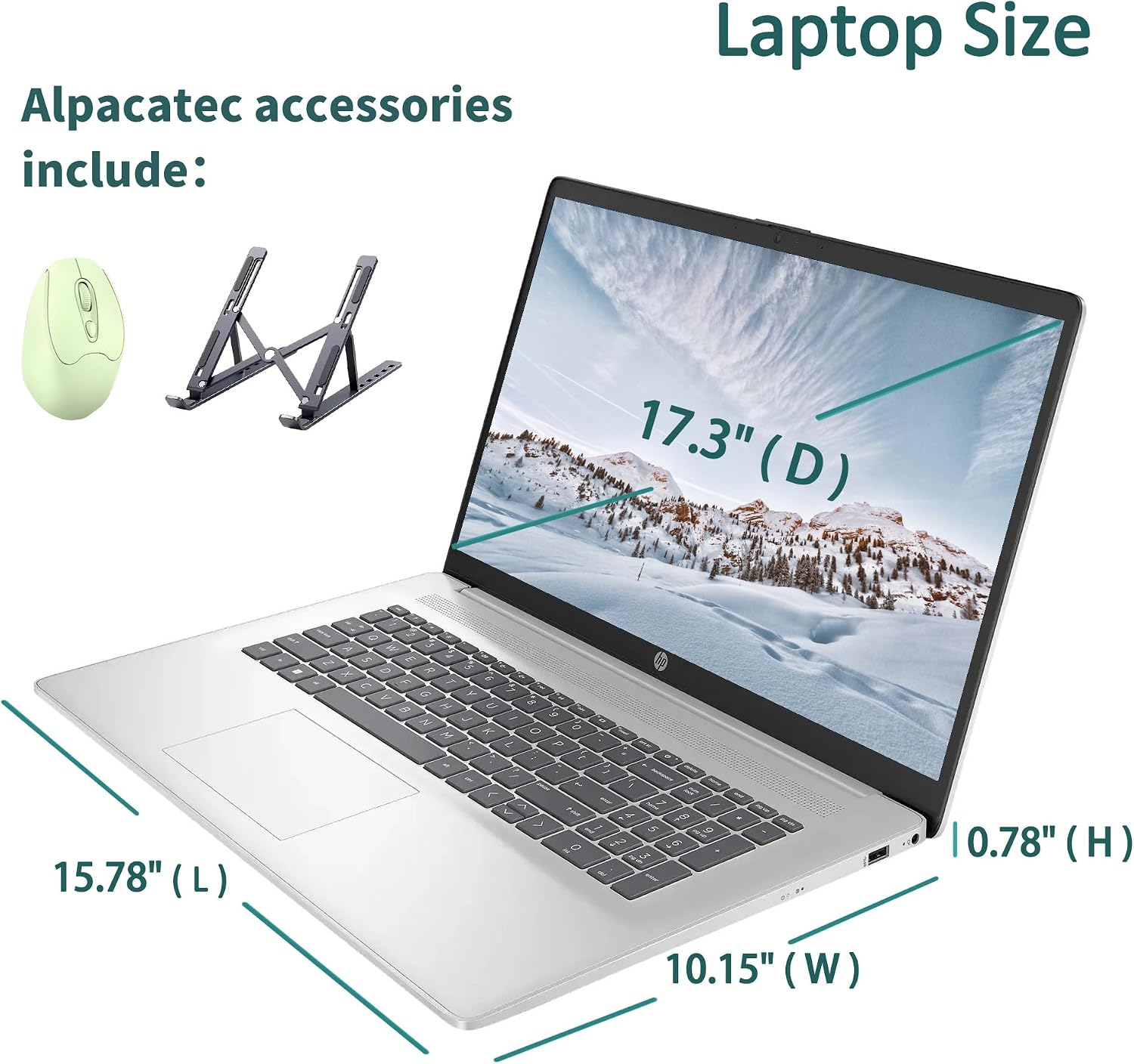 HP 17.3' Laptop, Full HD (1920 * 1080) Display, AMD Ryzen 5 Processor (Beats i7-11370H), 32GB RAM, 1TB SSD, Windows 11 Home, Webcam, Wi-Fi, Bluetooth, Natural Silver, Alpacatec Accessory