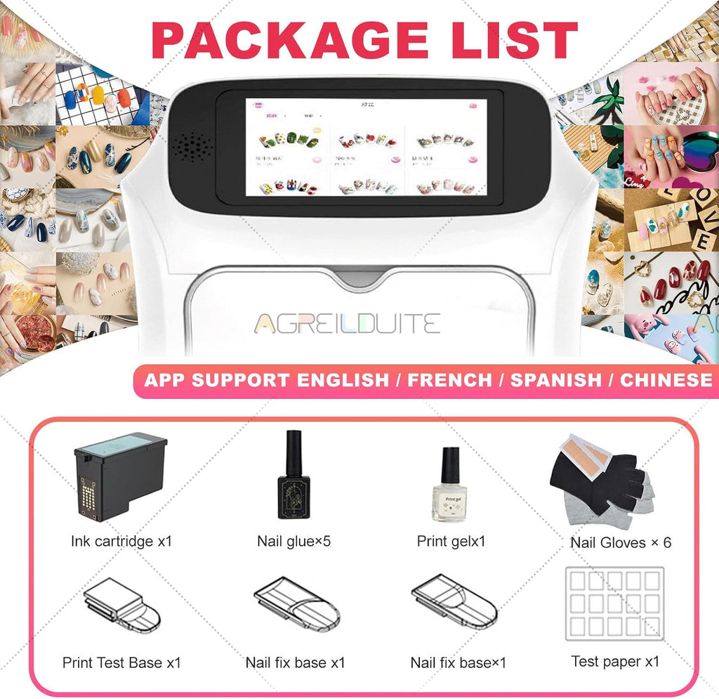 Digital Mobile Nail Art Printer,3D Automatic Nail Machine W/Over 800 Pictures of Nail, Touch Screen Display + Nail Dryer, Nail Art Printing Machine for Girls' Home Nails Machine