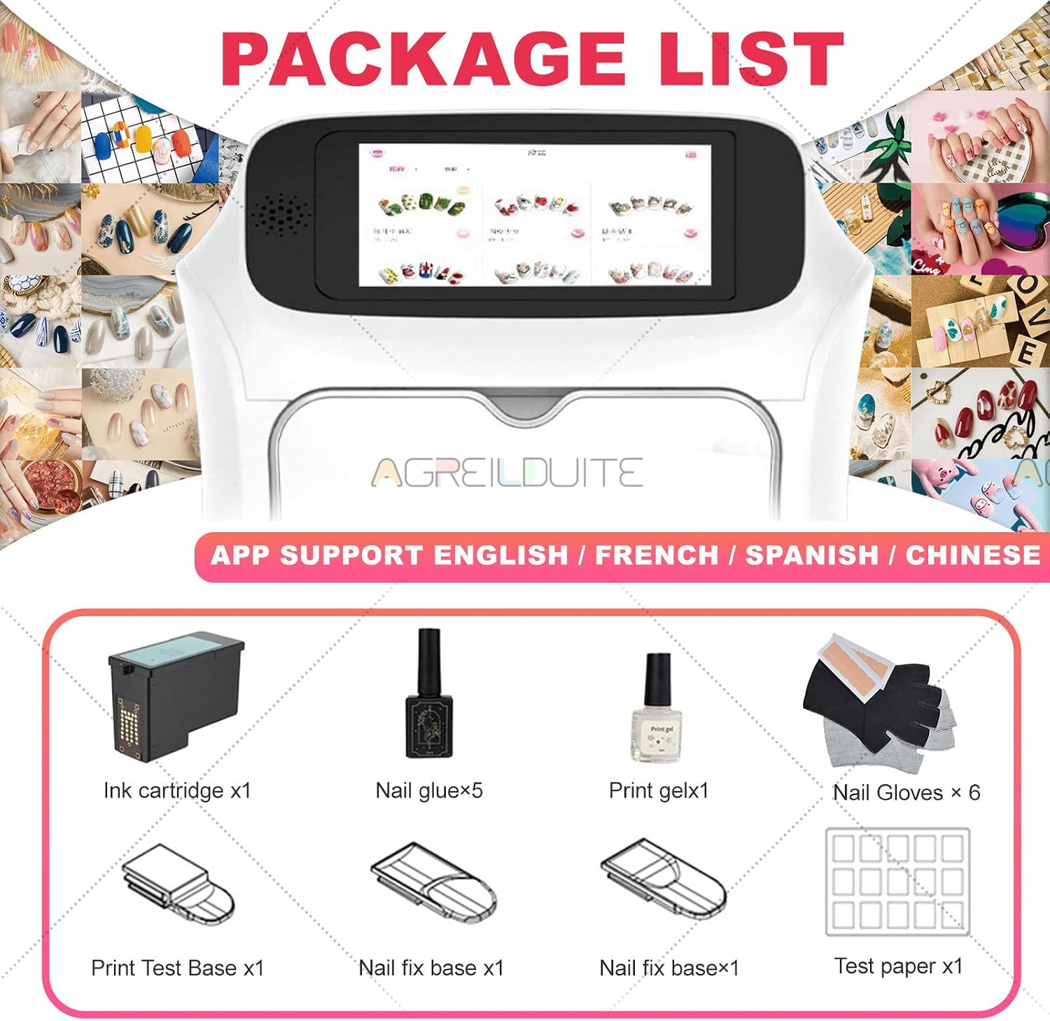 Digital Mobile Nail Art Printer,3D Automatic Nail Machine W/Over 800 Pictures of Nail, Touch Screen Display + Nail Dryer, Nail Art Printing Machine for Girls' Home Nails Machine