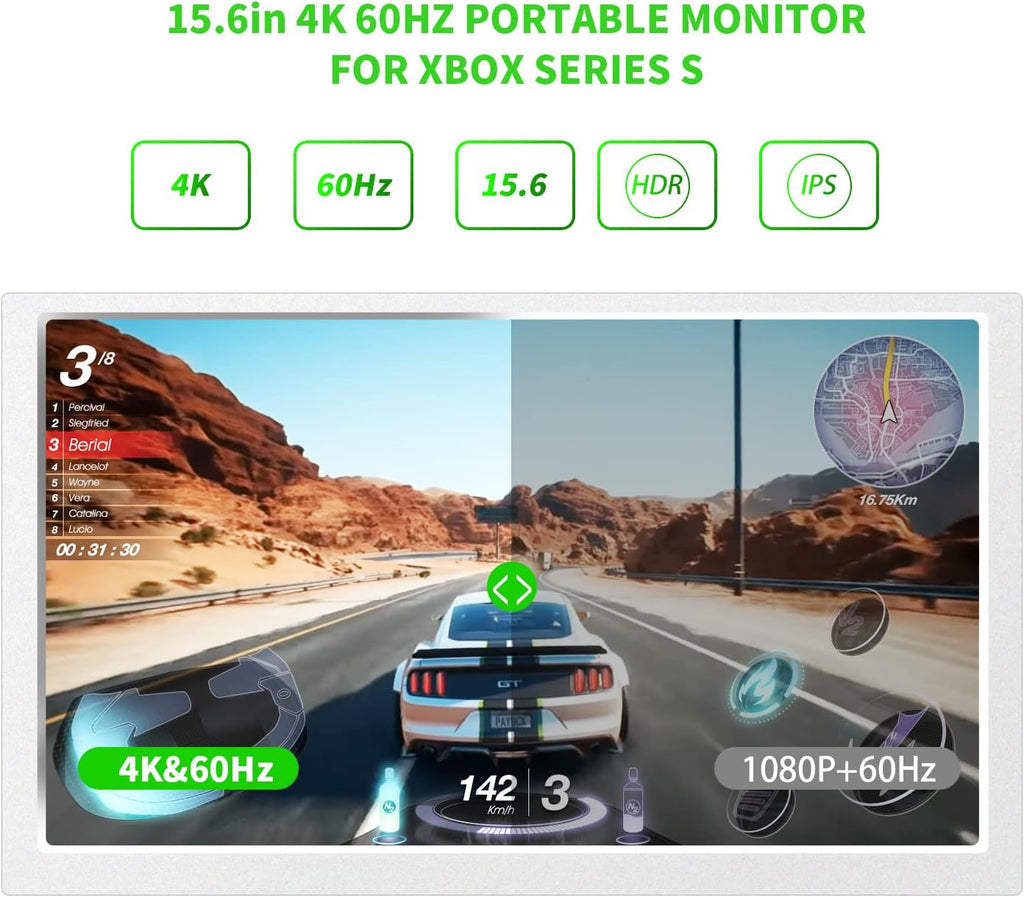 G-STORY 15.6' Portable Monitor for Xbox Series S 4K Portable Gaming Monitor IPS Screen for Xbox Series S（not Included） with Two HDMI, HDR, Freesync Game Mode Travel Monitor