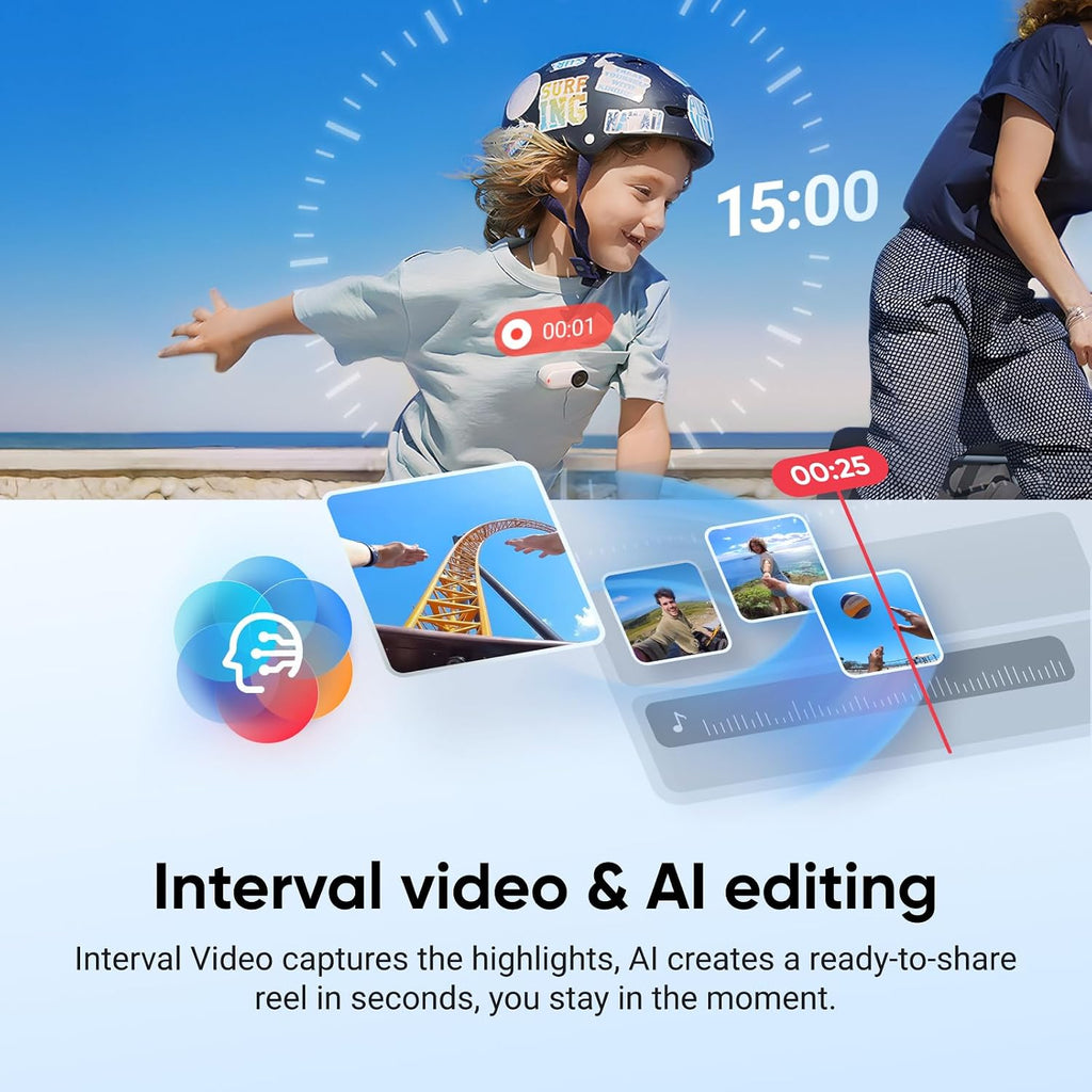 Insta360 GO 3S - 128 GB White 4K Tiny Portable Vlogging Camera, Hands-Free POVs, Mount Anywhere, Stabilization, 140 Min Battery Life, 10m Waterproof, Apple Find My, Pet POV
