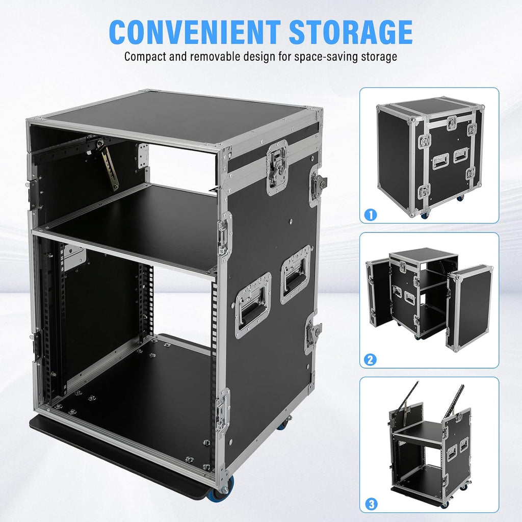 PA DJ Rack Case, 10U PA DJ Cabinet Heavy Duty Mobile Studio Equipment Cabinet with 4 Wheels Removable Design Network & Stereo Rack Component Rack Cabinet Recording Studio Racks for Storing