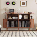 55.1' Wide Record Player Stand with Storage - Vinyl Record Storage Cabinet & Media Console Holds 300+ Records, Mid Century Modern Turntable Stand for Living Room (Walnut, 55.1')
