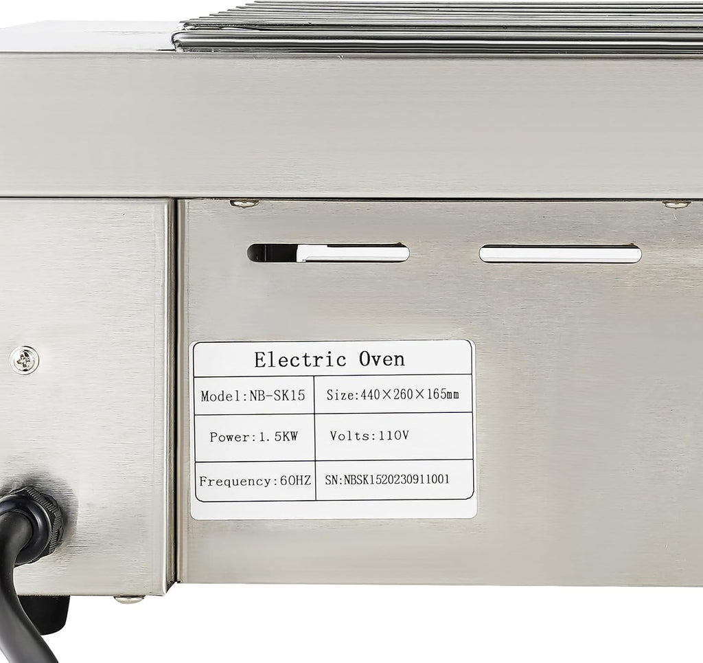 1500W Electric Indoor Searing Grill Commercial Korean BBQ Grill with Removable Grill Mesh & 5 Heating Tubes Barbecue Clip, Indicator Light for Cafe Restaurant Party Buffet(32-446 ° F)