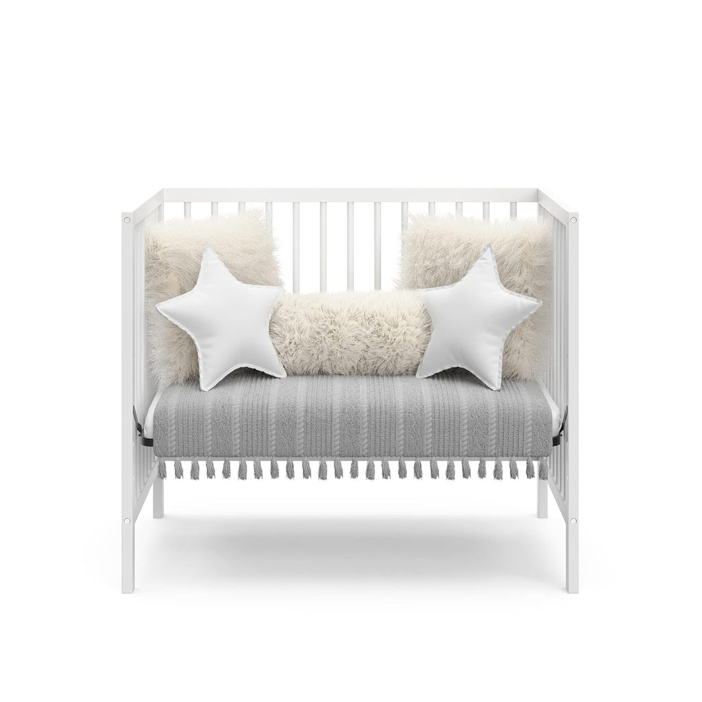 Graco Teddi 4-in-1 Convertible Mini Crib with Bonus Water-Resistant Mattress – GREENGUARD Gold Certified, 2.75-Inch Mattress Included, Small Spaces Crib, Easy 30-Minute Assembly (White)