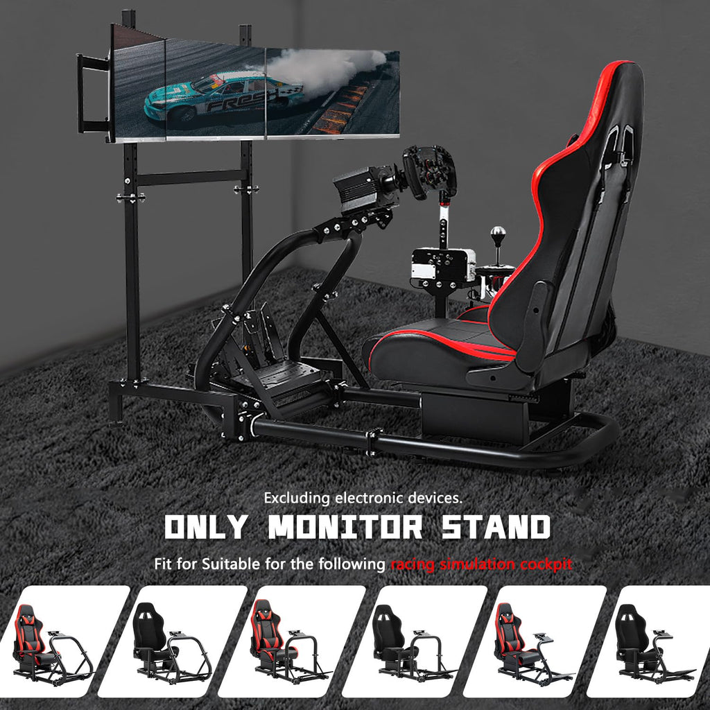 Dardoo Sim Racing Triple Monitor Stand with Adjustable Height & Width for 24-32 Inch Display 3 Screens TV Mount Compatible with Round Tube Racing Sim Cockpit
