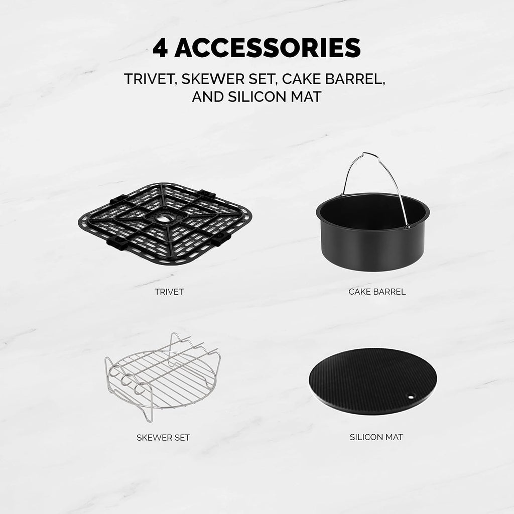 Kalorik MAXX® Digital 4-Quart 7-in-1 Air Fryer, LED Display, 21 Smart Presets, 4 Accessories, Recipe Book, 1600W, Stainless Steel, FT 50929 OW