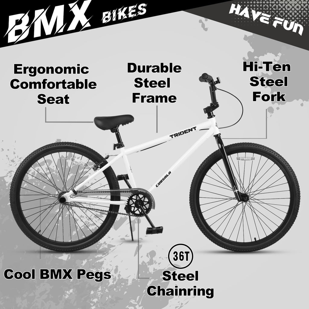 cubsala 20 24 26 Inch BMX Race Bike Trident Bicycles Beginner-Level to Advanced Riders with 2 Pegs, Multiple Colors