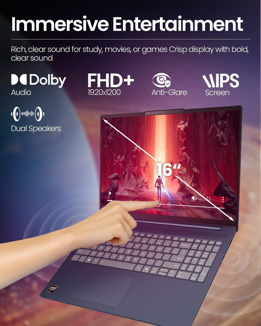 Lenovo IdeaPad Copilot+ Business Laptop - 16' FHD+ Touchscreen - AMD Ryzen AI 7 350(Beat Core 7 150U) - 50 TOPS NPU - Facial Login IR Cam - Backlit KB -Win 11 Pro-Redragon Bundle (32GB DDR5 | 2TB SSD)