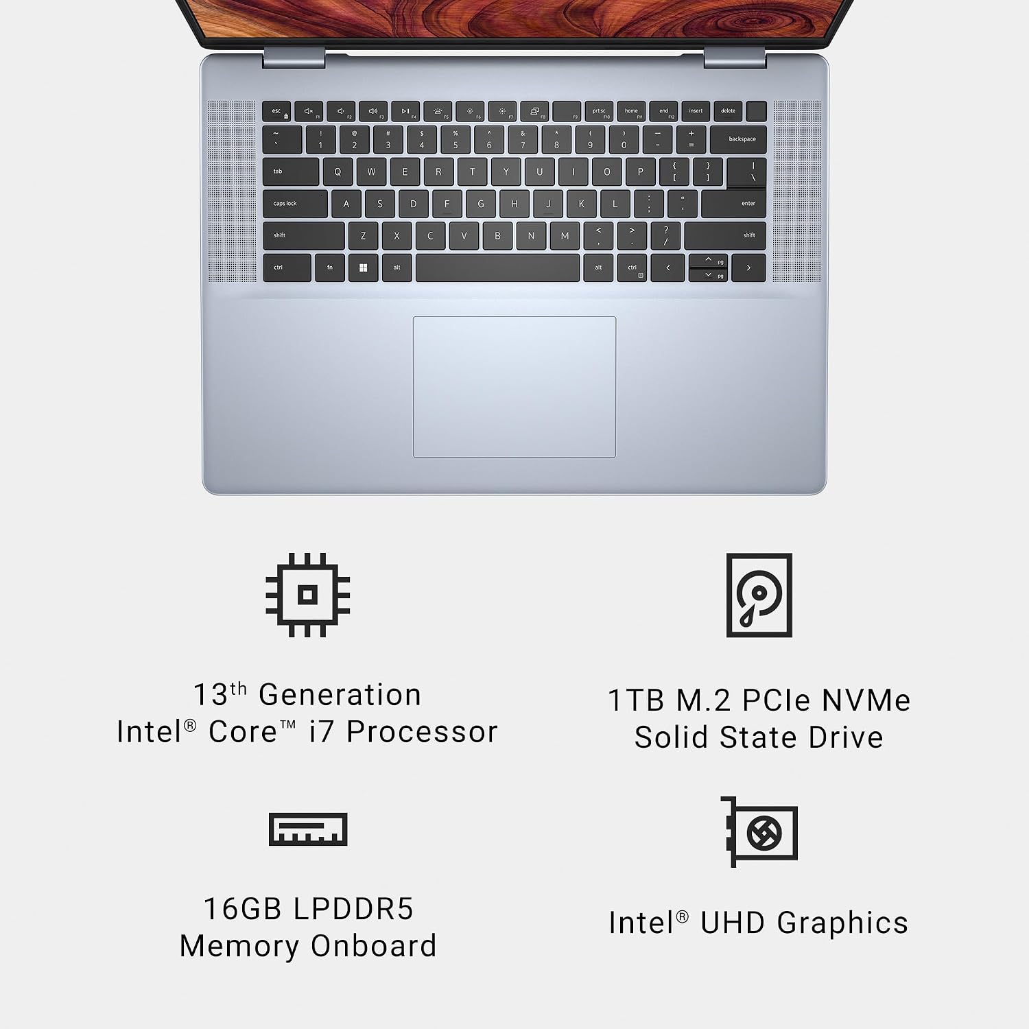 Dell Inspiron 16 Plus 7640 Laptop - 16.0-inch 16:10 2.5K Display, Intel Core i7-13620H Processor, 16GB LPDDR5 RAM, 1TB SSD, Intel UHD Graphics, Windows 11 Home, Onsite & Migrate Service - Ice Blue