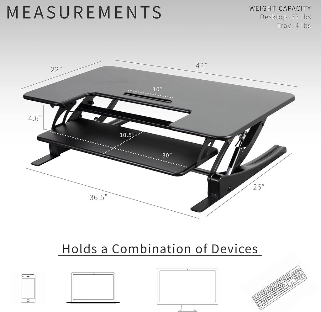 VIVO 42 inch Height Adjustable Stand Up Desk Converter, V Series, Quick Sit to Stand Tabletop Dual Monitor Riser Workstation, Black, DESK-V000VL