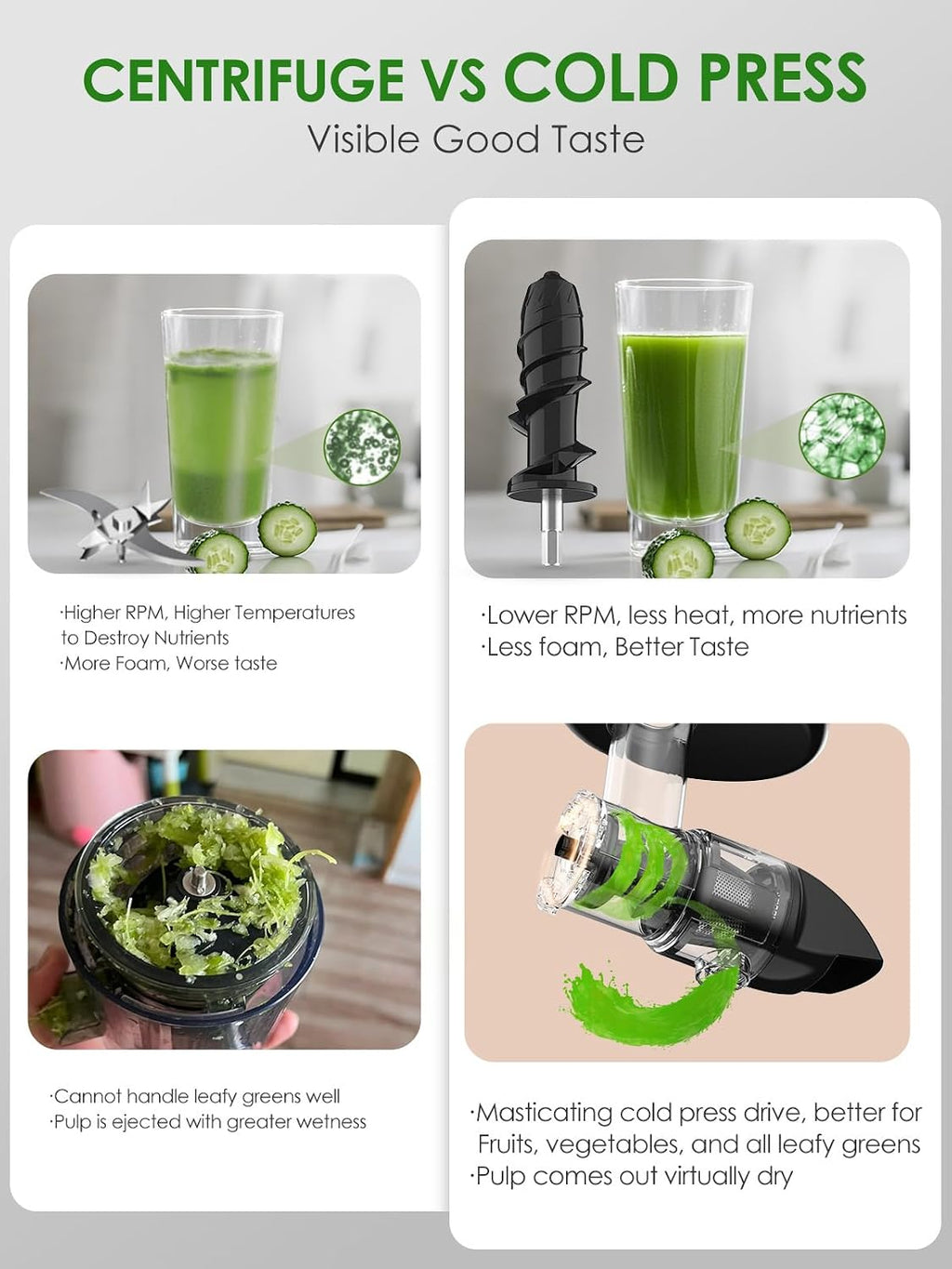 Slow Juicer for Celery Ginger Beet Carrot, Masticating Cold Press Juicer 200W Motor, Pulp Separated, East to Clean Dishwasher Safe, BPA Free, Juicer Machine Vegetable & Fruit