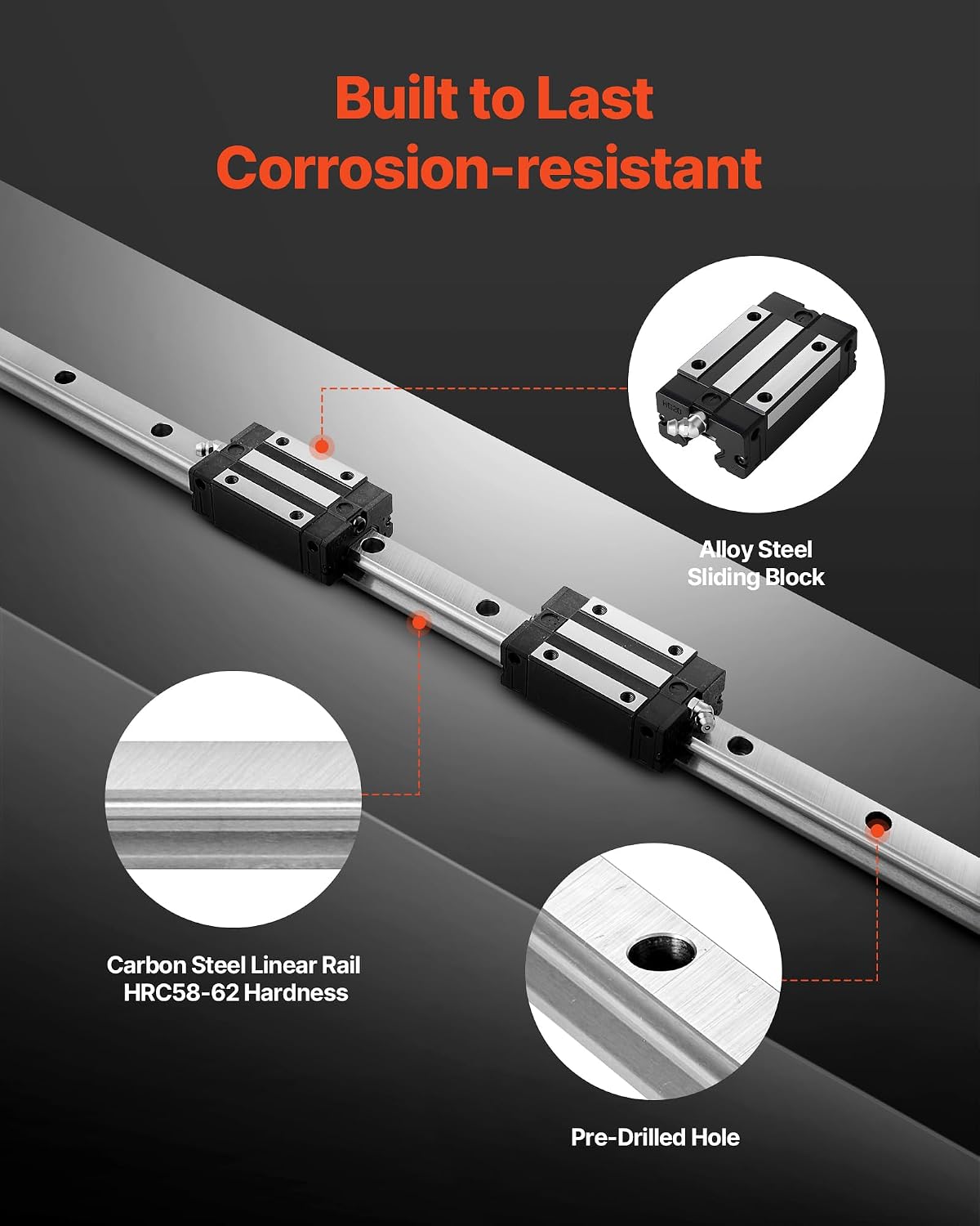 VEVOR Linear Rail Guide Kit, HGR20, 2Pcs 2000 mm (78.74 inch) Linear Motion Rails and 4Pcs Bearing Slide Blocks, Anti Rust and High Precision Kit, for DIY, CNC Routers, Lathes, Mills, 3D Printers
