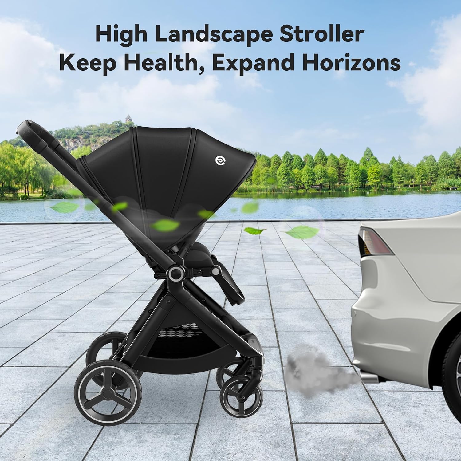 EMU Baby Stroller with Reversible Seat Full-Size Infant Stroller with Full Recline Cockpit Compact Foldable Toddler Carriage for Outdoor City - Black