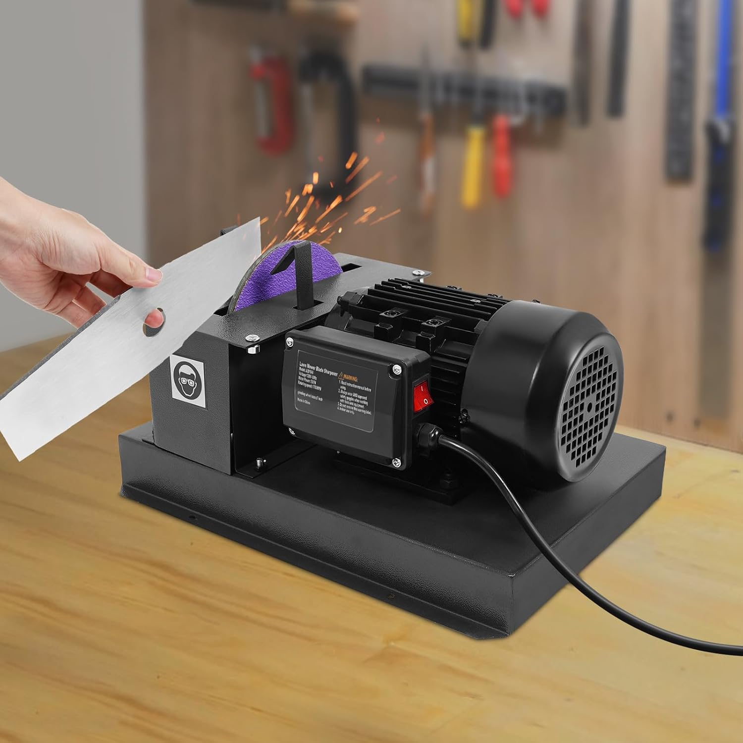 Lawn Mower Blade Sharpener, 2/3HP 500W Lawn Mower Blade Grinder 1700 RPM Powerful Bench Grinder Sharpening Machine with with 7inch Grinding Wheel for Gator Blades, Flat Blades (2/3HP 500W)