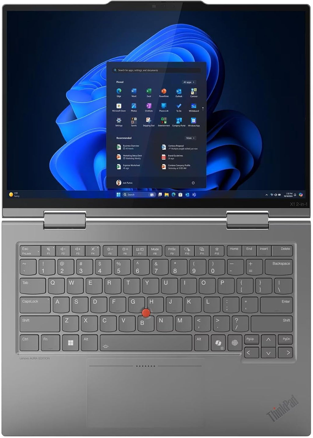 Lenovo ThinkPad X1 2-in-1 Gen 10 Aura Edition Laptop with Intel Core Ultra 7 255U Processor, 14' WUXGA 500nits Touchscreen Display, 32GB LPDDR5X-8400MT/s, 1TB SSD, FHD RGB+IR Cam, Pen, and Win 11 Pro