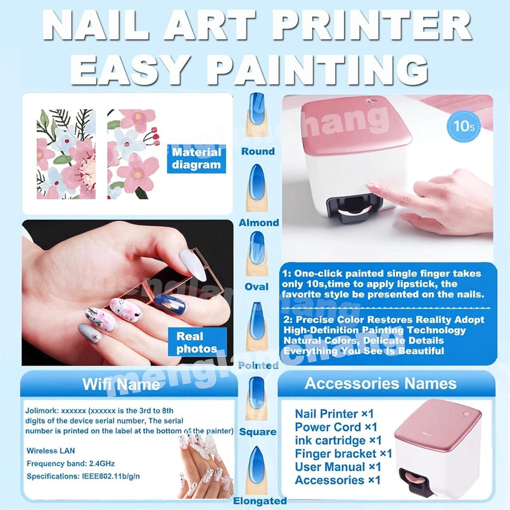 3D Smart Nail Printer | Mini Digital Mobile Nail Art Printer Machine | Portable Nail Painting Machine Support WiFi/DIY/USB(4800dpi High-Definition) | 10s Painting for Girls' Home Nails