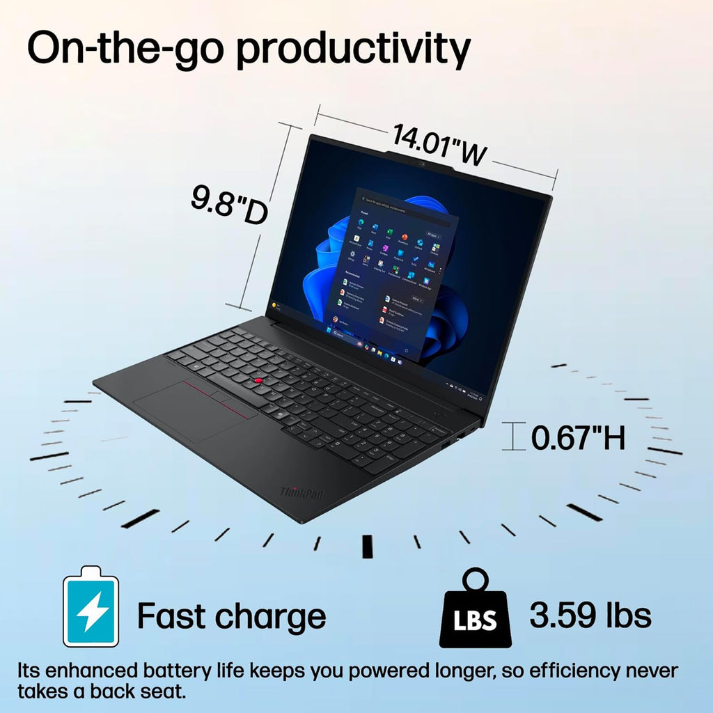 Lenovo ThinkPad E16 Gen 3 Laptop Computer for Business, Lifetime Office 365, Intel Ultra 7 255H, Arc 140T, 32GB DDR5 RAM, 2TB PCIe SSD, WiFi 6E, 16' FHD+, Webcam, Windows 11 Pro, Type C RJ45 Cable