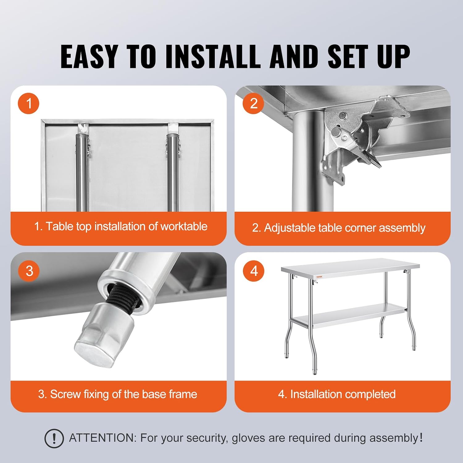 VEVOR Stainless Steel Foldable Work Table, 48 * 24 Inch Heavy Duty Food Outdoor Double Layer Stainless Steel Worktable for Commercial Kitchen Restaurant